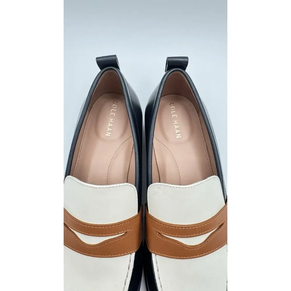 Cole Haan Shoes Womens Size 8 Navy White Pecan Leather Stassi Penny Loafers